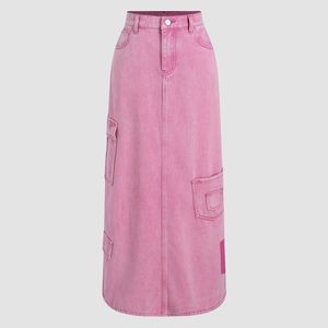 Pink Denim Maxi Skirt
